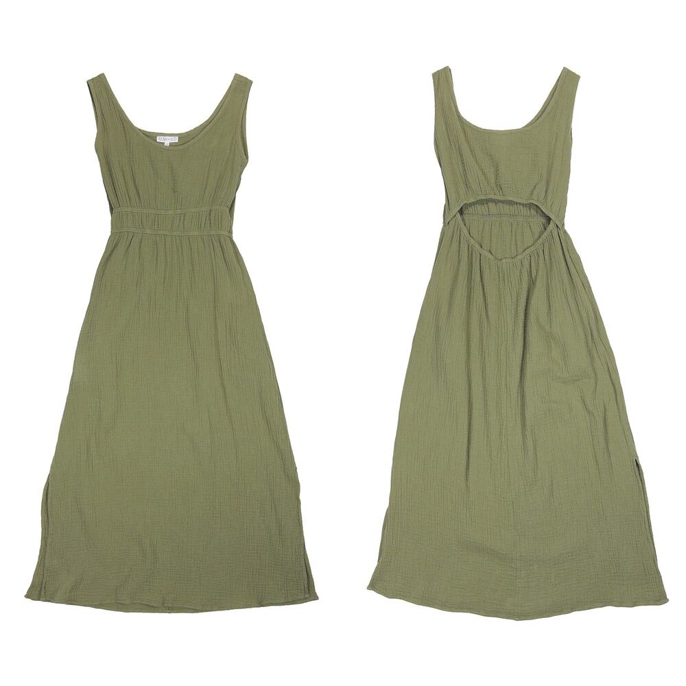 AEMI+CO Gauze Cutout Maxi Dress Women S Olive Green Boho Summer Pockets